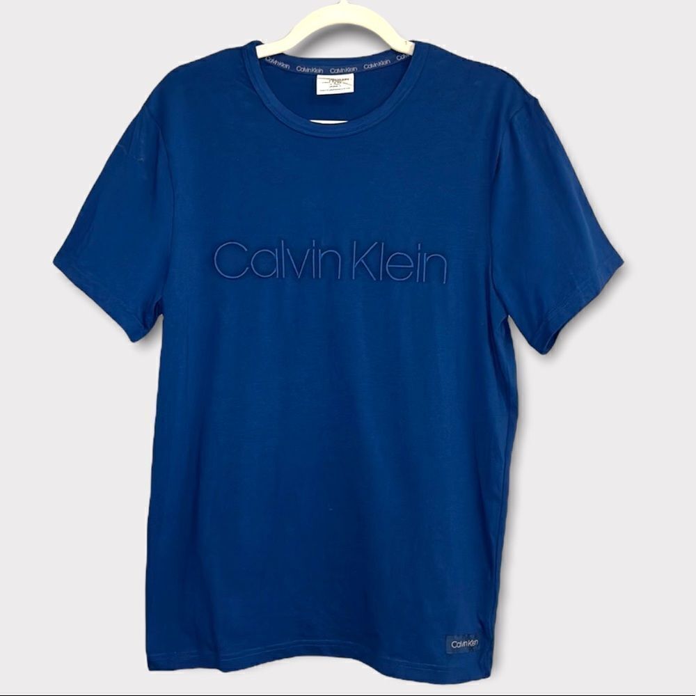 Calvin Klein Men’s Sleepwear Blue Short Sleeve Logo Tee Size Small - Picture 1 of 9